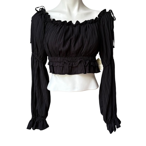 NWT, Altar’d State Black Peasant Crop Top, Sz M - Picture 2 of 12